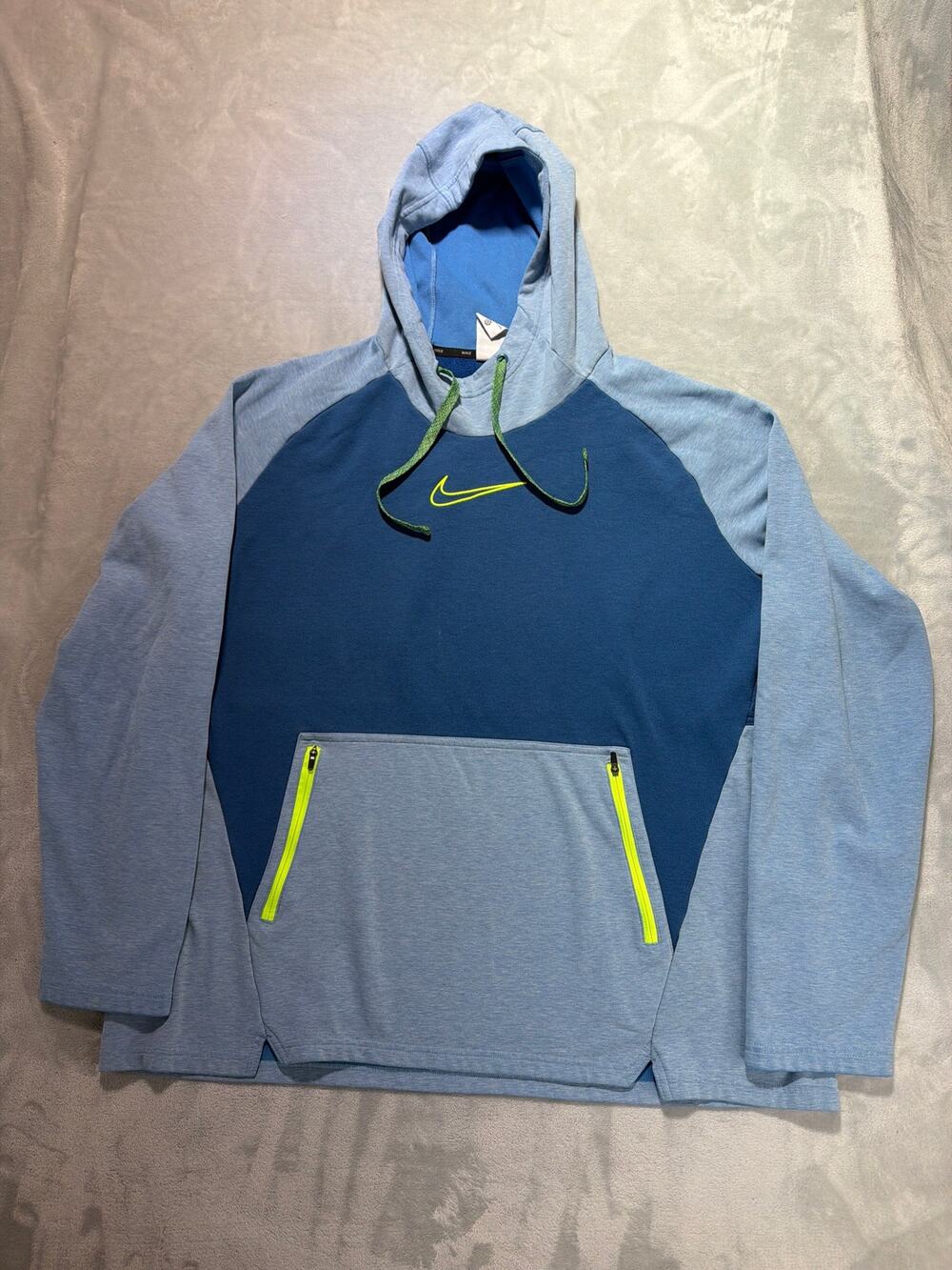 Nike Men's Therma-FIT Pullover Training Hoodie Blue Colorblock Center Swoosh 2XL
